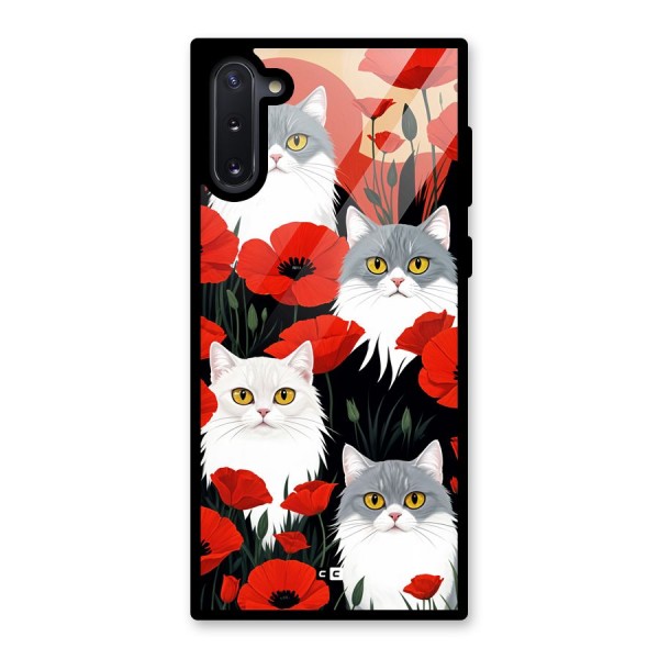 Floral Cat Glass Back Case for Galaxy Note 10