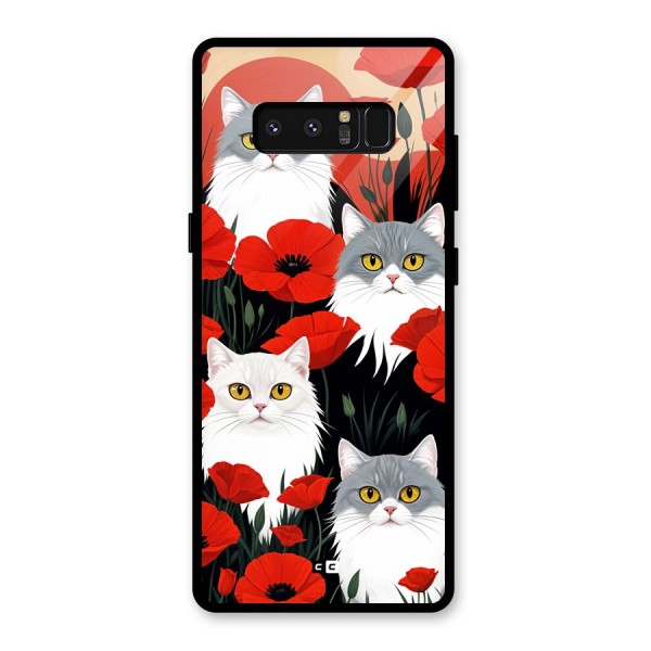 Floral Cat Glass Back Case for Galaxy Note 8