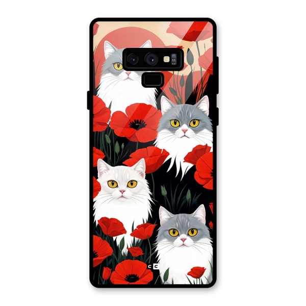 Floral Cat Glass Back Case for Galaxy Note 9