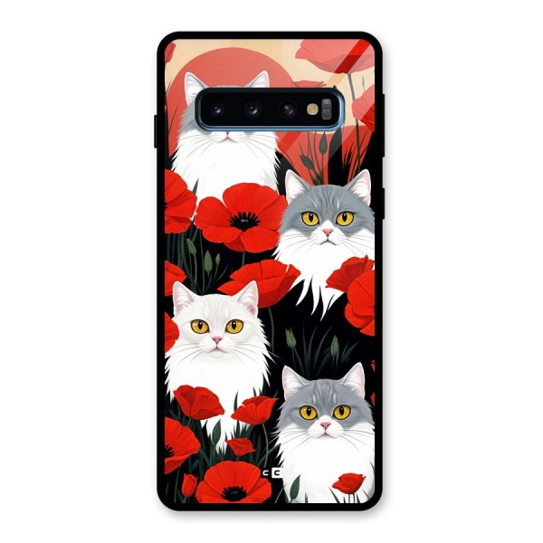 Floral Cat Glass Back Case for Galaxy S10