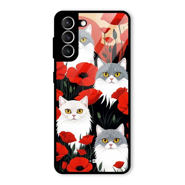 Floral Cat Glass Back Case for Galaxy S21 5G