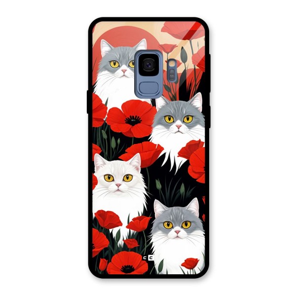 Floral Cat Glass Back Case for Galaxy S9