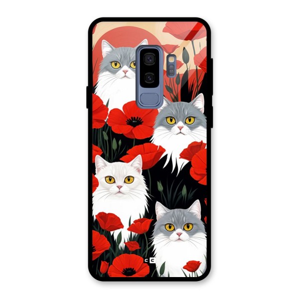 Floral Cat Glass Back Case for Galaxy S9 Plus