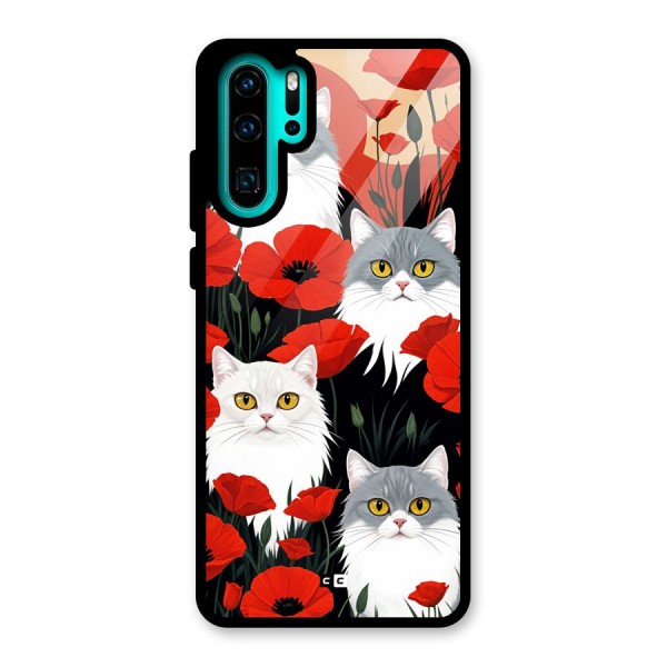 Floral Cat Glass Back Case for Huawei P30 Pro
