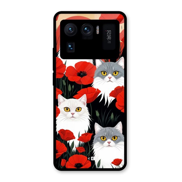 Floral Cat Glass Back Case for Mi 11 Ultra