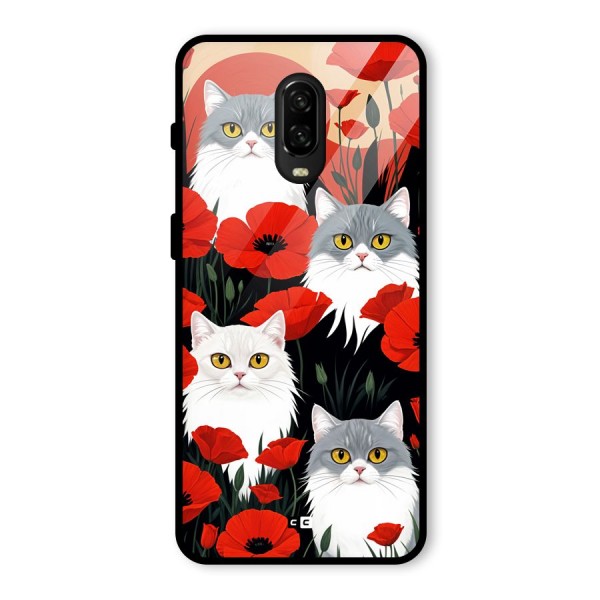 Floral Cat Glass Back Case for OnePlus 6T