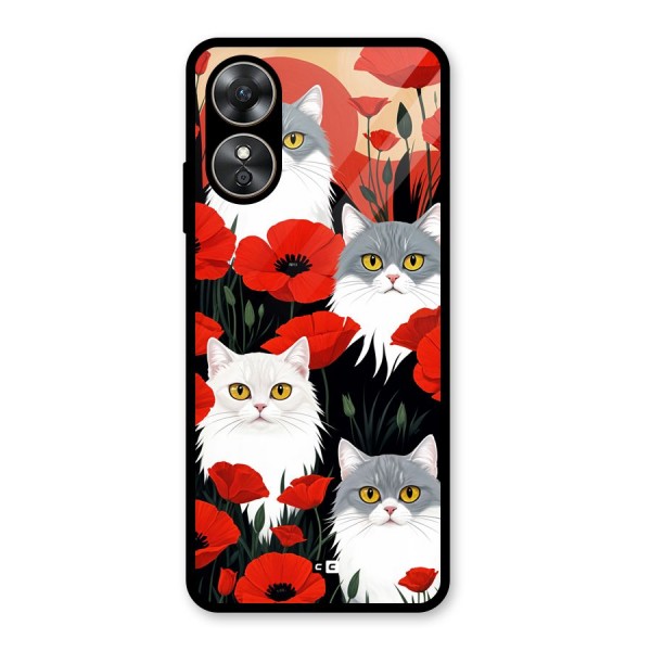 Floral Cat Glass Back Case for Oppo A17