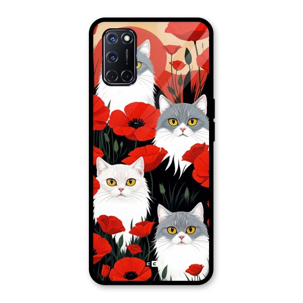 Floral Cat Glass Back Case for Oppo A52