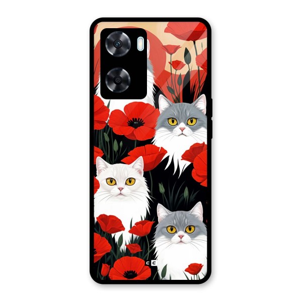 Floral Cat Glass Back Case for Oppo A77