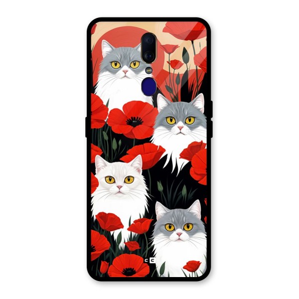 Floral Cat Glass Back Case for Oppo F11