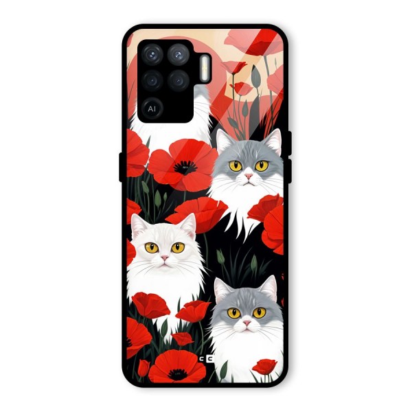 Floral Cat Glass Back Case for Oppo F19 Pro