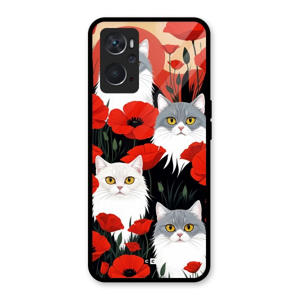 Floral Cat Glass Back Case for Oppo K10 4G