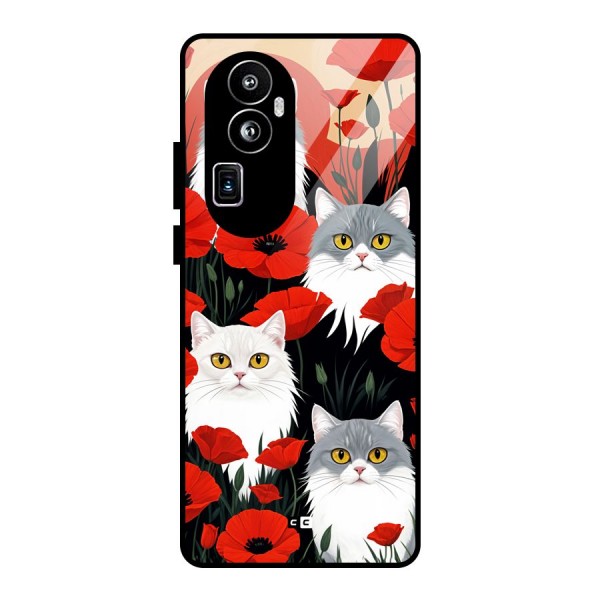 Floral Cat Glass Back Case for Oppo Reno10 Pro Plus