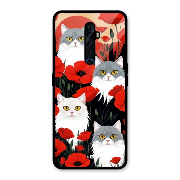 Floral Cat Glass Back Case for Oppo Reno2 F