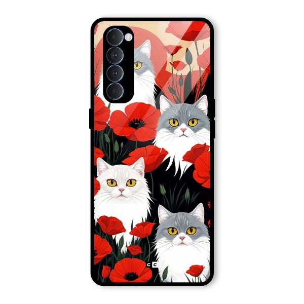 Floral Cat Glass Back Case for Oppo Reno4 Pro