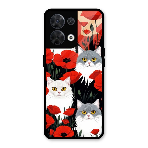 Floral Cat Glass Back Case for Oppo Reno8 5G