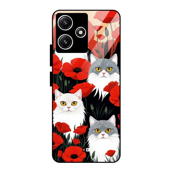 Floral Cat Glass Back Case for Poco M6 Pro