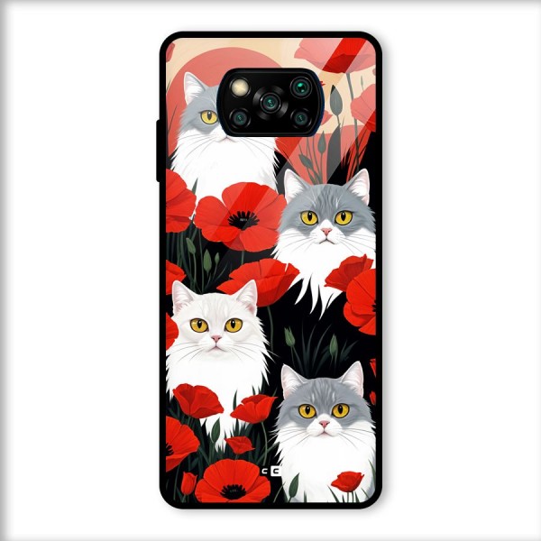 Floral Cat Glass Back Case for Poco X3