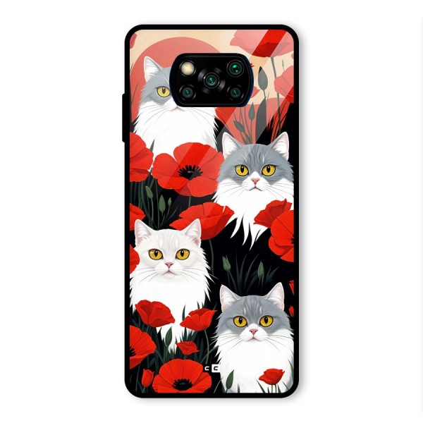 Floral Cat Glass Back Case for Poco X3 Pro