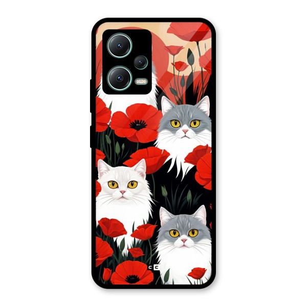 Floral Cat Glass Back Case for Poco X5