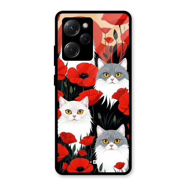 Floral Cat Glass Back Case for Poco X5 Pro