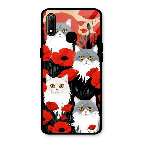 Floral Cat Glass Back Case for Realme 3i