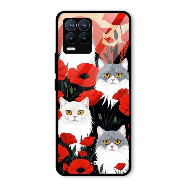 Floral Cat Glass Back Case for Realme 8 Pro