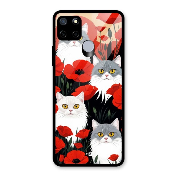 Floral Cat Glass Back Case for Realme C12