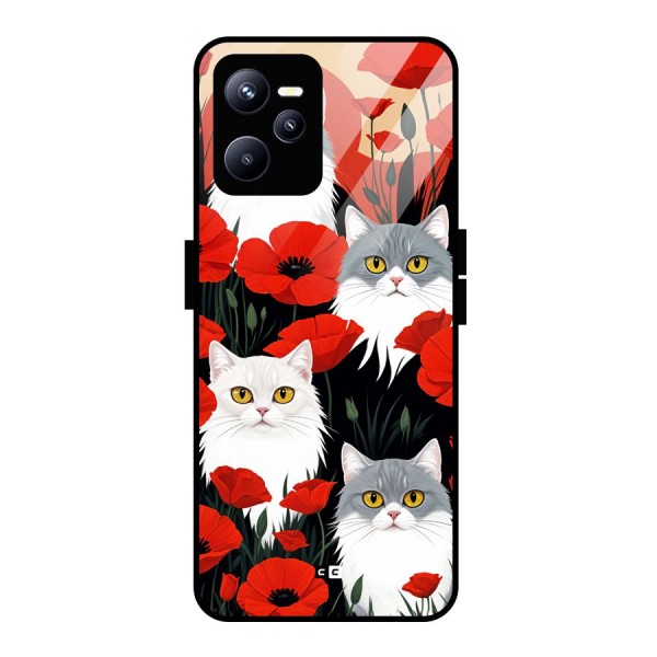 Floral Cat Glass Back Case for Realme C35