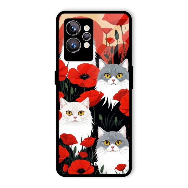 Floral Cat Glass Back Case for Realme GT2 Pro