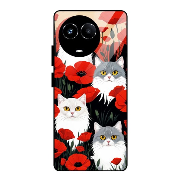 Floral Cat Glass Back Case for Realme Narzo 60X