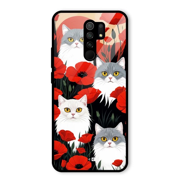 Floral Cat Glass Back Case for Redmi 9 Prime