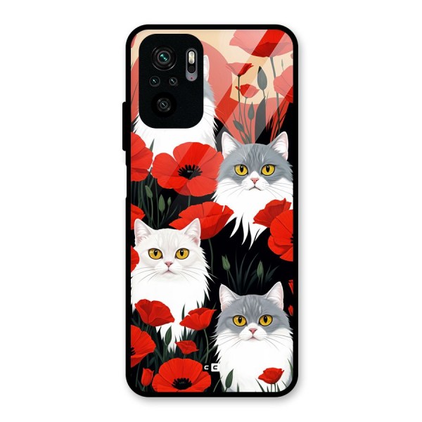 Floral Cat Glass Back Case for Redmi Note 10