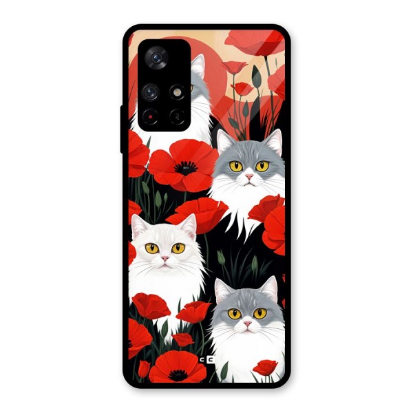 Floral Cat Glass Back Case for Redmi Note 11T 5G