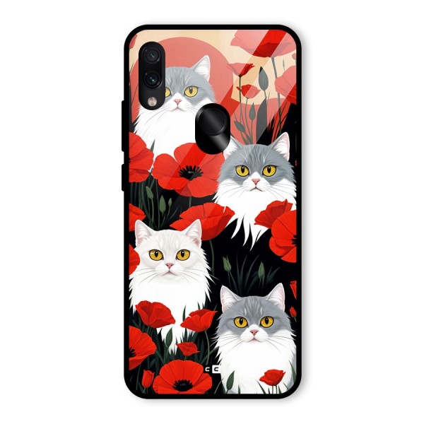 Floral Cat Glass Back Case for Redmi Note 7