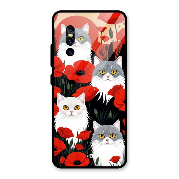 Floral Cat Glass Back Case for Vivo V15 Pro