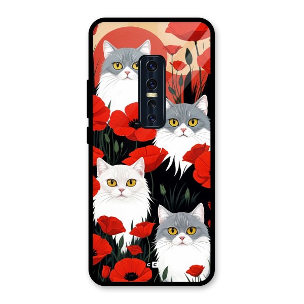 Floral Cat Glass Back Case for Vivo V17 Pro