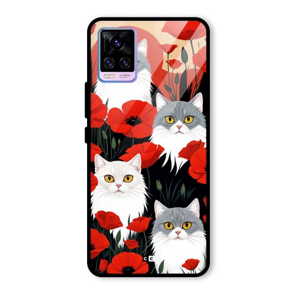 Floral Cat Glass Back Case for Vivo V20 Pro