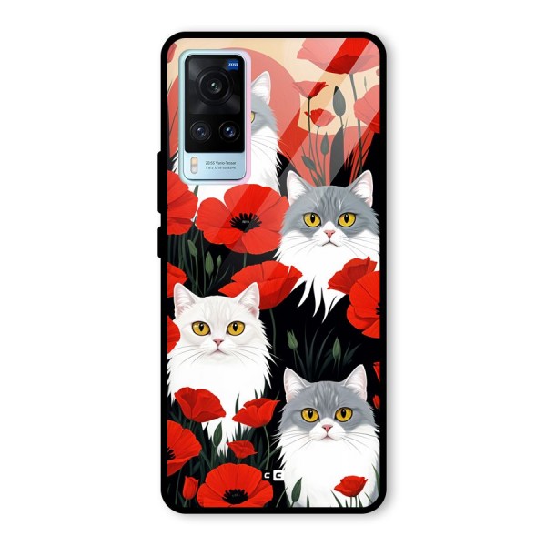 Floral Cat Glass Back Case for Vivo X60