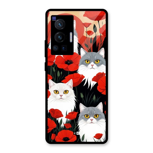 Floral Cat Glass Back Case for Vivo X70 Pro