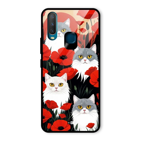 Floral Cat Glass Back Case for Vivo Y12