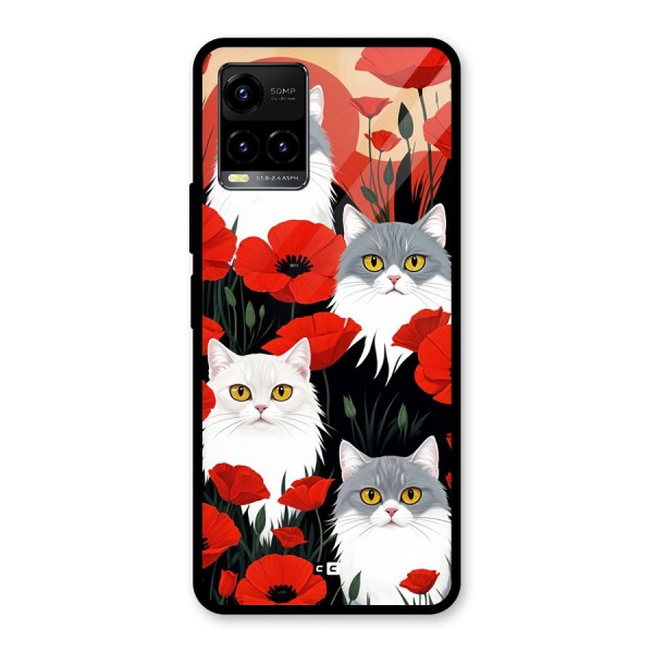 Floral Cat Glass Back Case for Vivo Y21A