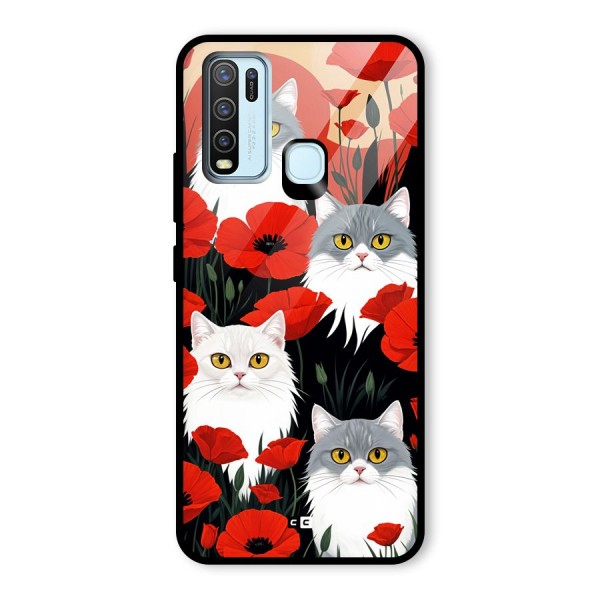 Floral Cat Glass Back Case for Vivo Y30