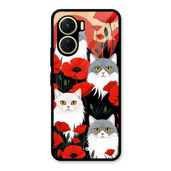 Floral Cat Glass Back Case for Vivo Y56