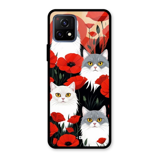 Floral Cat Glass Back Case for Vivo Y72 5G