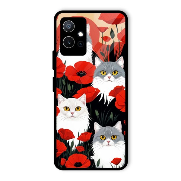 Floral Cat Glass Back Case for Vivo Y75 5G