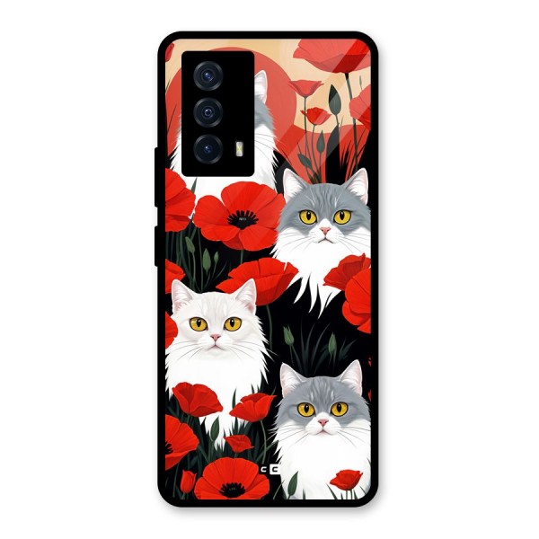 Floral Cat Glass Back Case for Vivo iQOO Z5