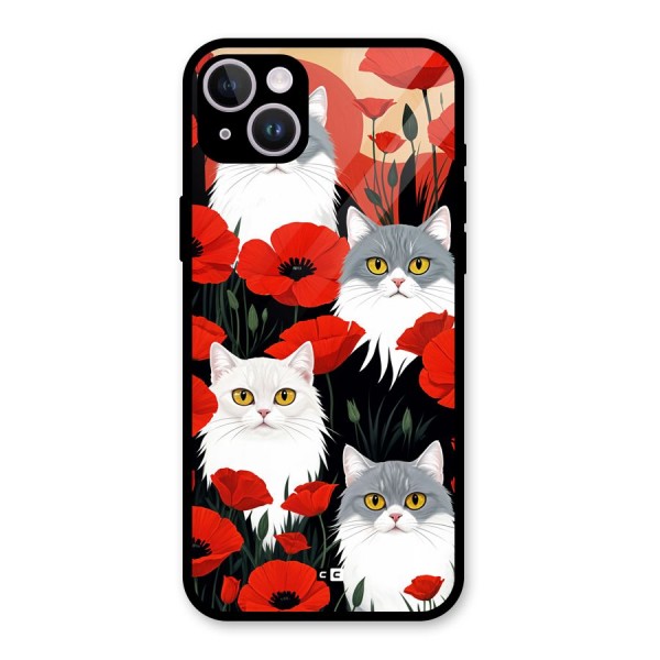 Floral Cat Glass Back Case for iPhone 14 Plus