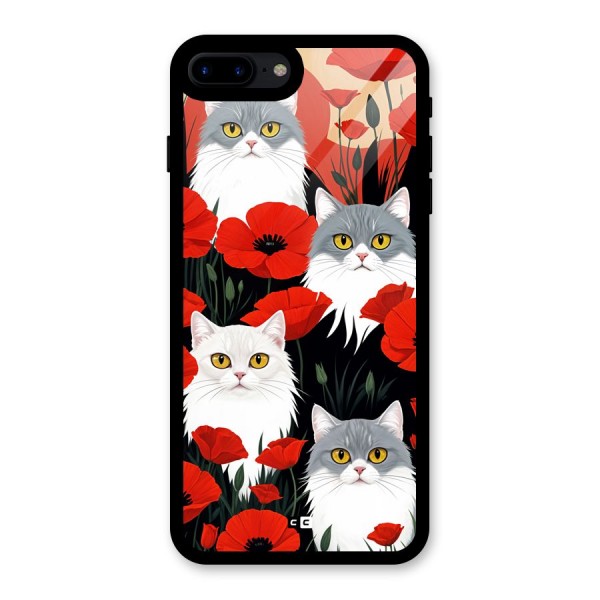 Floral Cat Glass Back Case for iPhone 7 Plus