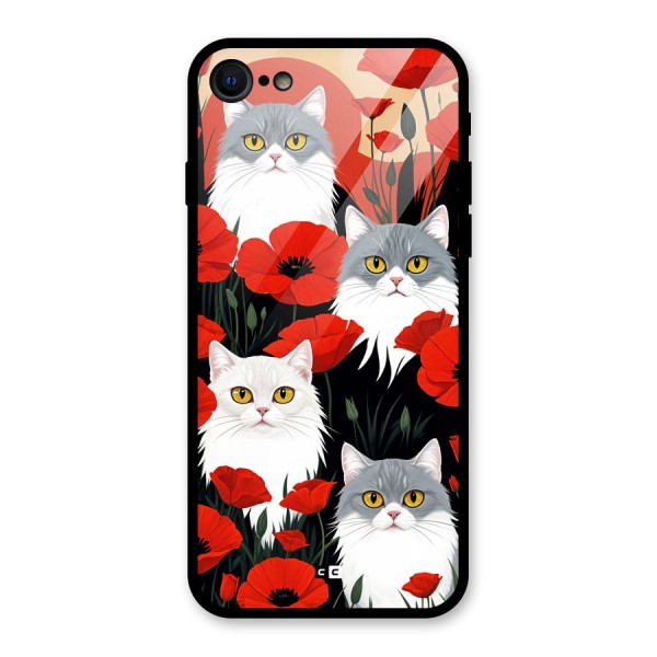 Floral Cat Glass Back Case for iPhone 8